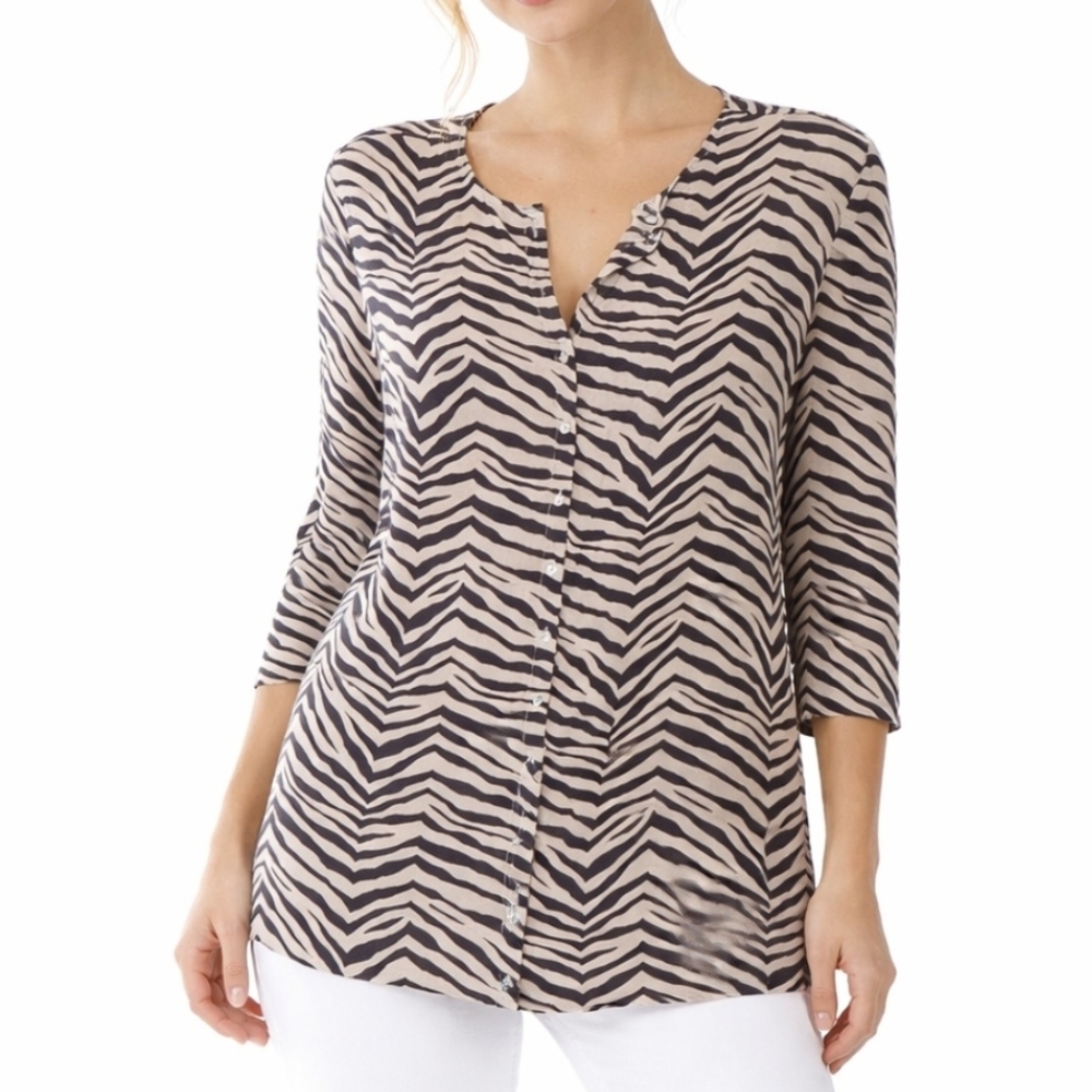 Tahari Linen Zebra Button Down Tunic Top NWT Animal Print Coastal Plus 2XL
